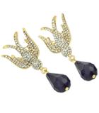 Romwe Purple Drop Gemstone Gold Diamond Swallow Earrings