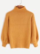 Romwe Ginger Funnel Neck Lantern Sleeve Sweater