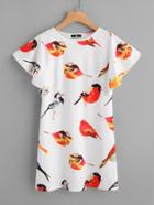 Romwe Allover Birds Print Flutter Sleeve Dress