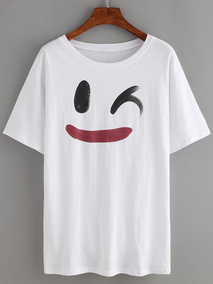 Romwe White Brushstroke Print T-shirt
