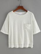Romwe Dip Hem Polka Dot Pocket T-shirt