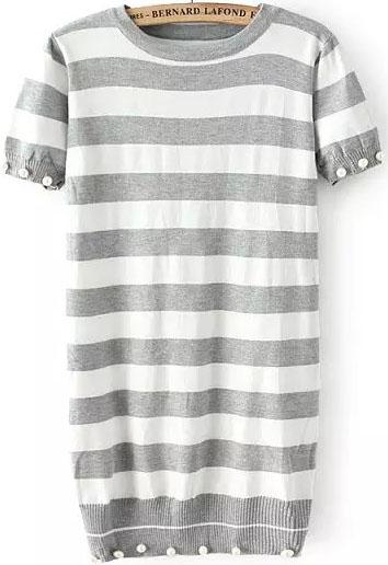 Romwe With Pearl Striped Grey Dress