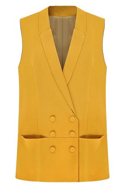 Romwe Romwe Double-breasted Sheer Yellow Vest