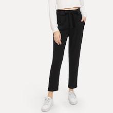 Romwe Solid Self Tie Pants
