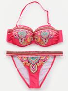 Romwe Hot Pink Tribal Print Bandeau Bikini Set