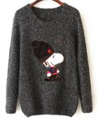 Romwe Snoopy Print Knit Grey Sweater