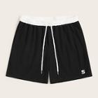 Romwe Guys Patched Contrast Drawstring Waist Shorts