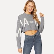 Romwe Drop Shoulder Crop Letter Sweater