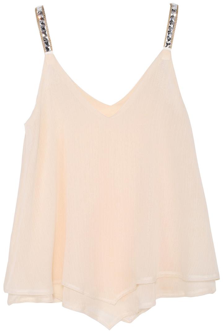 Romwe Romwe Diamante Embellished Asymmetrical Layered Apricot Vest