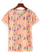 Romwe Colorful Letter Print Pink T-shirt