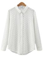 Romwe White Buttons Lapel Flower Embroidery Blouse