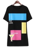 Romwe Multicolor Short Sleeve Letter Print Casual T-shirt