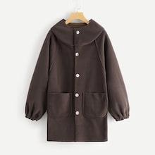 Romwe Single Breasted Pocket Side Hooded Outerwear