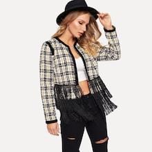 Romwe Fringe Hem Tweed Coat