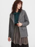 Romwe Grey Marled Knit Drape Collar Zip Up Coat