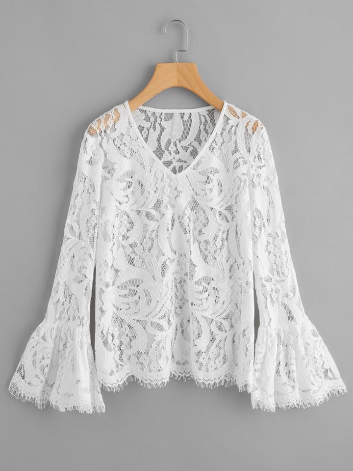 Romwe Bell Cuff Eyelash Lace Top