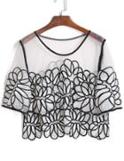 Romwe Mesh Embroidered Crop Top