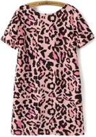 Romwe Pink Short Sleeve Backless Leopard Dress
