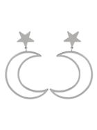 Romwe Silver Simple Star Moon Long Earrings