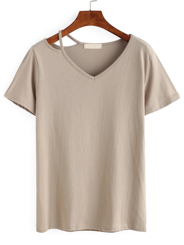 Romwe Cutout Neck T-shirt