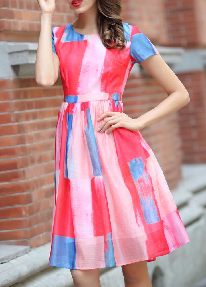 Romwe Round Neck Patchwork Organza Dress