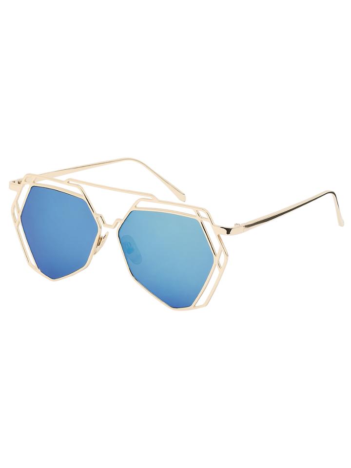 Romwe Golden Metal Frame Hollow Sunglasses