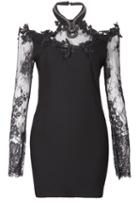Romwe Halter Neck Long Sleeve With Sheer Mesh Bodycon Dress