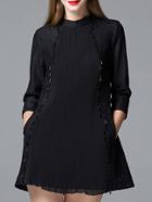 Romwe Black Pleated Jacquard Pockets Combo Dress