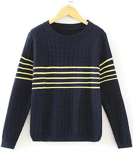 Romwe Striped Knit Navy Sweater