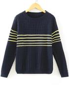 Romwe Striped Knit Navy Sweater
