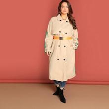 Romwe Plus Colorblock Double Breasted Trench Coat