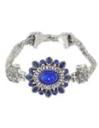 Romwe Blue Rhinestone Flower Women Stone Bracelet