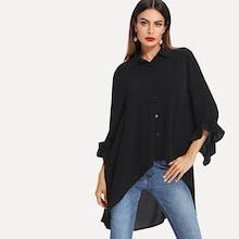 Romwe Ruffle Cuff High Low Shirt