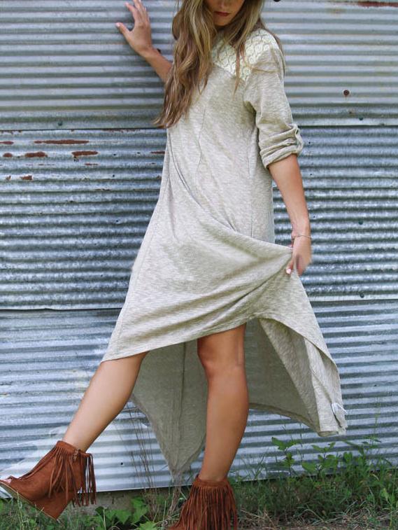 Romwe V Neck Contrast Lace Buttons Maxi Dress