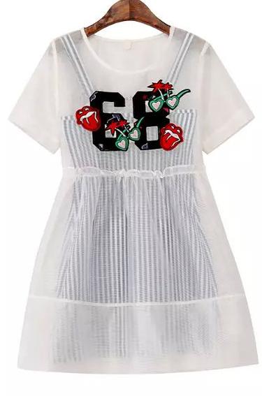 Romwe Spaghetti Strap Vertical Striped Dress With Patch Dress
