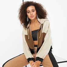 Romwe Color-block Zip-up Drawstring Hooded Jacket