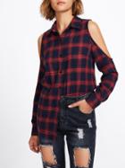 Romwe Open Shoulder Checked Blouse