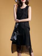 Romwe Black Ink Organza Combo Dress