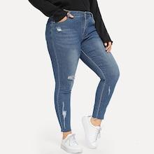 Romwe Plus Raw Hem Ripped Jeans