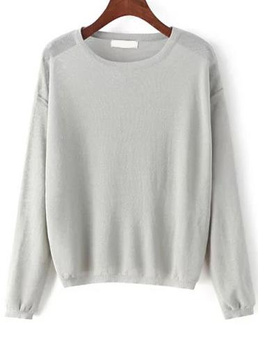 Romwe Round Neck Knit Grey Sweater