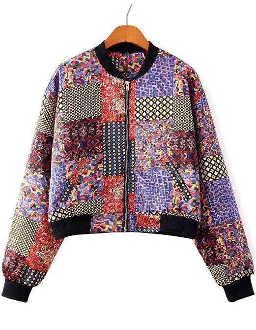 Romwe Vintage Floral Print Batwing Crop Jacket