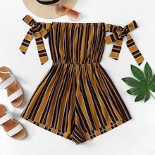 Romwe Knot Detail Striped Tube Romper