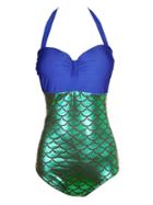 Romwe Halter Mermaid One-piece Swimwear - Blue