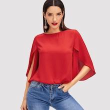 Romwe Slit Sleeve Solid Top