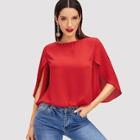 Romwe Slit Sleeve Solid Top