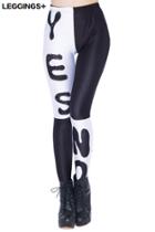 Romwe Yes & No Print Dual-tone Leggings