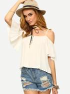 Romwe Ruffled Cold Shoulder Top - White