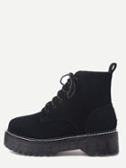 Romwe Black Lace Up Suede Flatform Booties