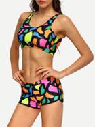 Romwe Multicolor Camouflage Sport Bikini Set