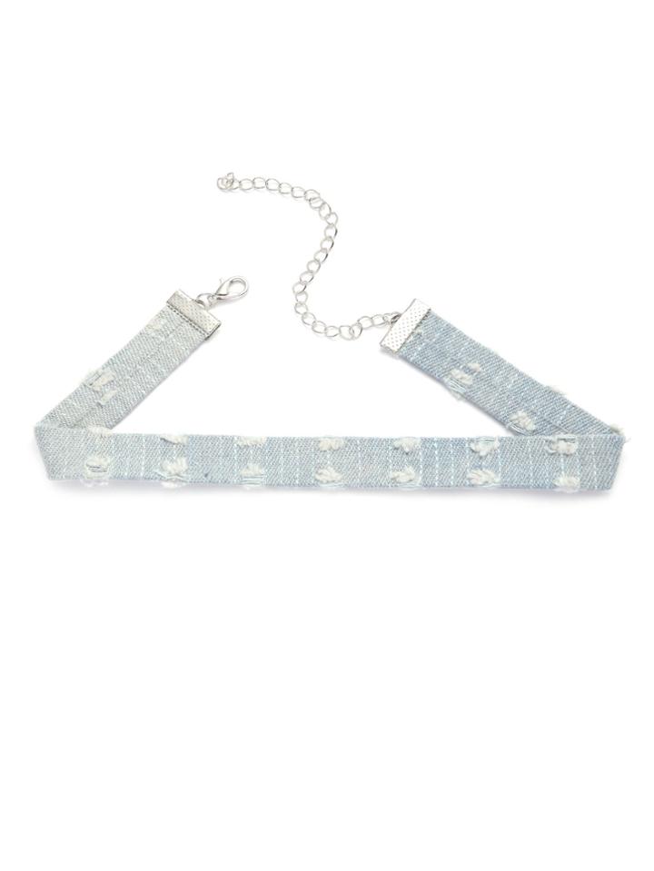 Romwe Light Blue Ripped Denim Choker